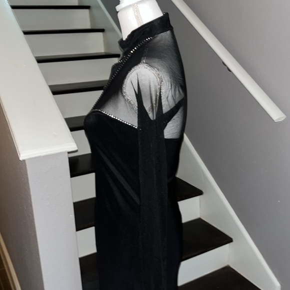 Carabella Show Stopper Black Dress with Semetric Rhinestones. Sheer Sleeves Med - Picture 5 of 16